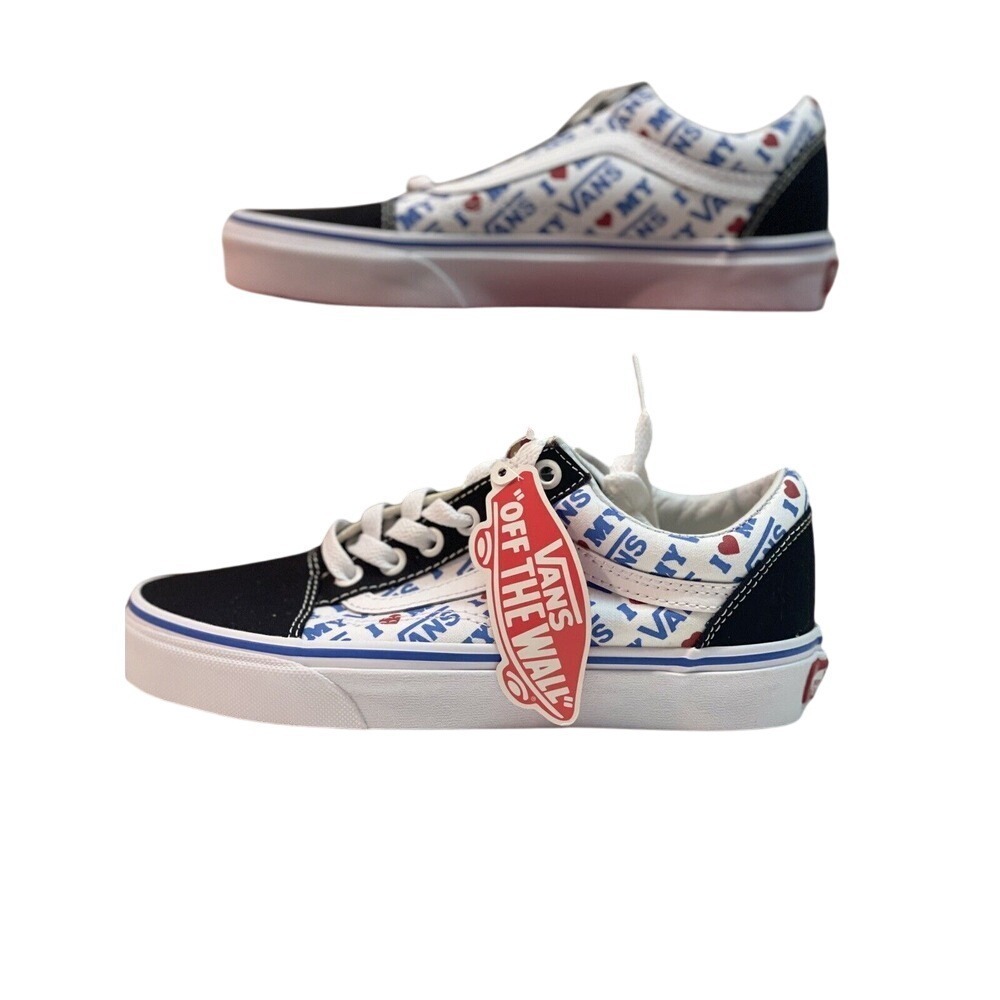 Vans Old Skool Sneaekrs I Heart Vans Black White Blue Women Size 5.5 Low Top New